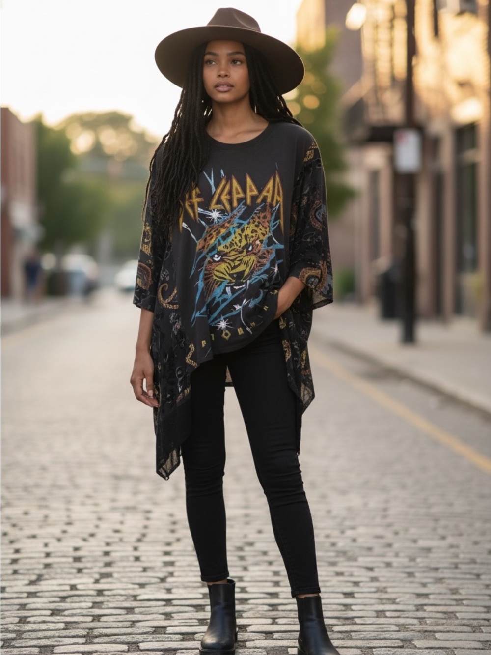 One of a kind custom Def Leopard poncho top